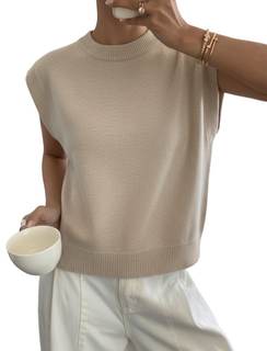 ZAFUL Womens Loose Mock Neck Sweater Vest Cap Sleeve Knit Pullover Tank Tops for Business…