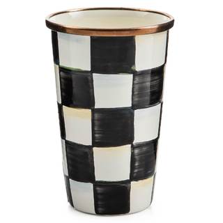 MACKENZIE-CHILDS Enamel Tumbler, Black-and-White Courtly Check | Hand-painted design…