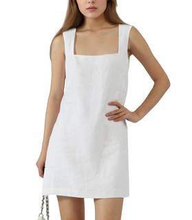 CLSEN Womens 100% Linen Square Neck Mini Dress – Tailored Fit | Sleeveless Short…