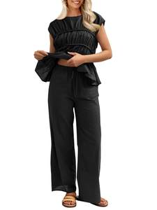 Tankaneo Womens 2 piece linen Pants sets Summer Cotton Vacation Outfits | Two Piece…