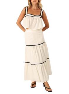 Women Sexy Two Piece Maxi Skirt Set Sleeveless Cropped Tank Tops and Long Skirt Summer…