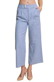 miduo Womens Elastic Buttons Zipper High Waisted Striped Cropped Pants Straight Leg Pant…
