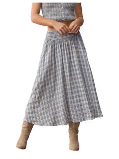 SHENHE Women's Gingham A Line Midi Skirt Smocked Waist Flowy Vintage Cottagecore Skirt…