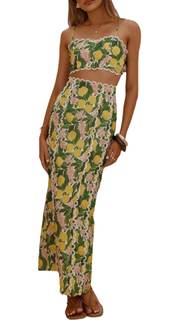 Women's Summer Holiday 2 Piece Outfit Floral Print Backless Cami Top and High Waisted…