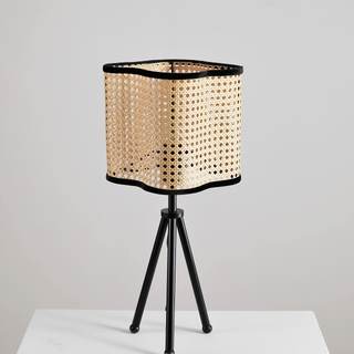 Gal - Mid Century Bohemian Tripod Table Lamp with PVC Rattan Shade and Velvet Rim for Bed…