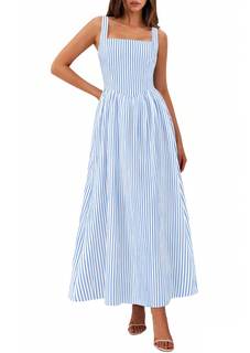 PRETTYGARDEN Women's Maxi Dress Summer Striped Sundress | Sleeveless Square Neck, Long…
