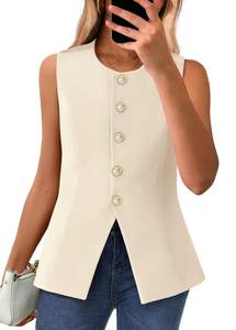 BTFBM Suit Vest Tops For Women Sleeveless Blazer Work Wear | Button Down Waistcoat Vests…
