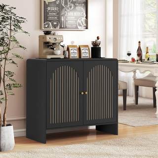 Black Sideboard Buffet Cabinet with Storage, Wood Arched Storage Cabinet with 2 Doors and…