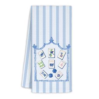 Blue Stripe Chinoiserie Mahjong Tile Kitchen Towels,Gifts for Mahjong Lovers,Mah Jong…