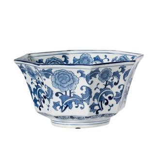 A&B Home 0162 Ren Blue & White Centerpiece Bowl, 10.5"