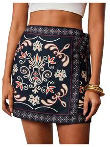 MakeMeChic Women's Summer Boho Wrap Mini Skirt Beach Vacation Short Skirts X-Small Black
