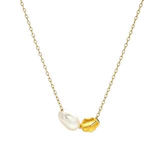 Baroque Pearl Necklace with Gold Bead Stainless Steel Golden