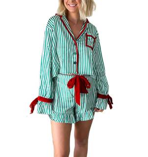 Lordree Women Silk Christmas Pajamas 2 Piece Satin Xmas Pjs Striped Print Long Sleeve Bow…