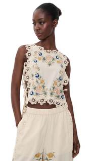 Sea Women's Adonna Embroidered Sleeveless Top Small Cream