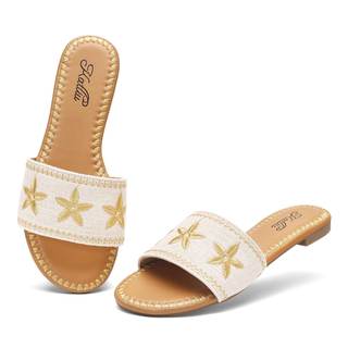 katliu Women's Boho Flat Sandals Seashell Starfish Embroidery Slide Sandals | Summer…