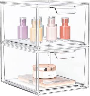 2 Pack Stackable Acrylic Makeup Organizer, Clear Storage Drawers Clear 2 Pack