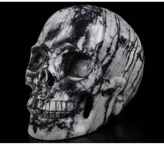 Skullis 5.0" Black Picasso Crystal Skull, Hand Carved Gemstone Fine Art Sculpture, Reiki…
