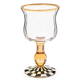 MACKENZIE-CHILDS Stemmed Wine Glass, Black-and-White Courtly Check | Hand-painted design…