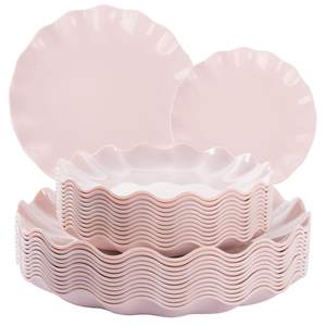 LIYH 24 Pcs Pink Plastic Plates Reusable, Pink Scalloped Plates Durable and Dishwasher…