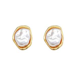 Pearl Earrings for Women 14k Gold Plated Baroque Pearls Stud Earrings Chunky Vintage…