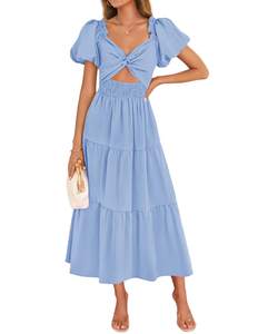 ZESICA Womens Summer Casual Cutout Flowy Vacation Maxi Dress | Short Puff Sleeve, A Line…