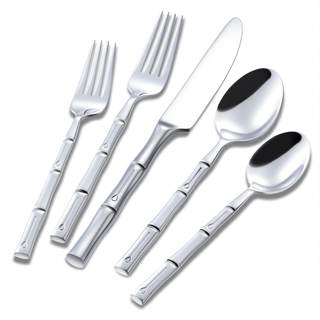Silverware Set Stainless Steel Flatware Set 40 Pieces Cutlery Set Bamboo Handle Mirror…