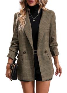 Mina Self 2026 Women's Fall Plaid Blazer Jacket - Trendy Houndstooth Fully Lined Casual…