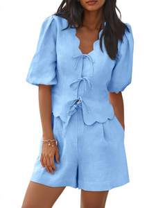 Cicy Bell Womens Summer 2 Piece Short Sets Puff Sleeve Pajamas Matching Set | Short…