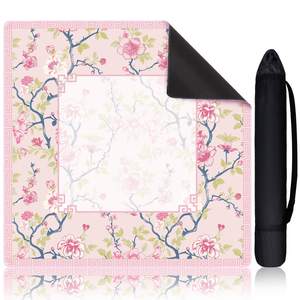 Chinoiserie Mahjong Mat with 1 Carrying Bag 31.5 x 31.5 Pink and White Rubber Anti Slip…