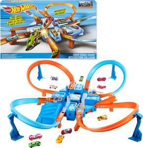 Hot Wheels Track Set with 1:64 Scale Toy Car, 4 Intersections for Crashing, Powered by a…