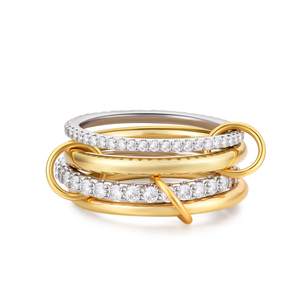 14K Gold Plated Interlocked Stackable Rings for Women Non Tarnish,Gold and Silver Cubic…