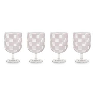 MACKENZIE-CHILDS Acrylic Water Goblet Set, White Check | Hand-applied design, stemmed…
