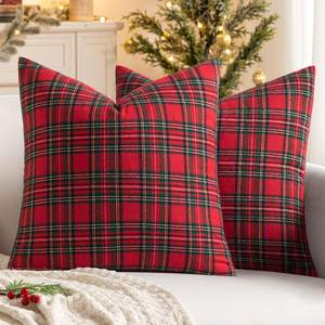 MIULEE Christmas Scottish Tartan Plaid Pillow Covers 18x18 Red | Set of 2 Farmhouse…