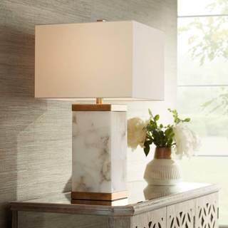 Mindy 24 3/4" High Table Lamp Gold Alabaster Night Light Nightlight White | Modern Metal…