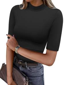 ANRABESS Women Tops Mock Neck 1/2 Short Sleeve Slim Fit Basic Tee Shirts Dressy Work…