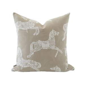 Croker Horse 20x20'' Inches Throw Pillow Cushion Cover - Beige Royal Horse Pattern…