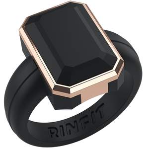 Rinfit Emerald Silicone Ring with Stainless Steel Frame Pack A - Black / Metal Rose Gold 6