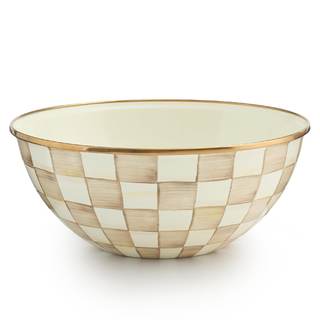 MACKENZIE-CHILDS Everyday Bowl, Large, Brown-and-White Mocha Check | Hand-painted design…