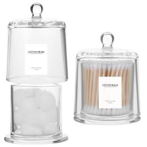 rejomiik 2 Pack Qtip Holder Thick Glass Apothecary Jars with Lid for Bathroom Accessories…