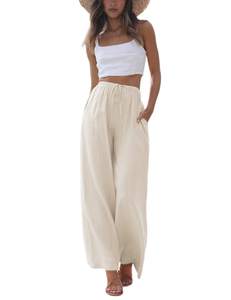 Faleave Women's Cotton Linen Summer Palazzo Pants Flowy Wide Leg Beach Trousers with…