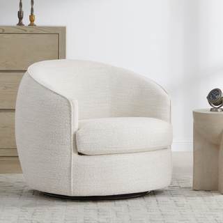 CHITA Barrel Swivel Accent Chair, FSC Wood Frame, Fully Assembled, Cream | Modern…