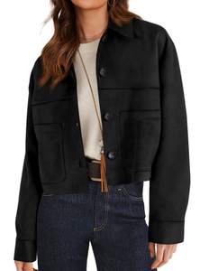 PRETTYGARDEN Women's Faux Suede Lightweight Cropped Jacket | Button Down Collared…