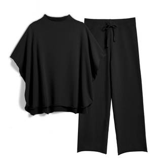 SeeLuNa Women's Two Piece Outfits 3/4 Batwing Sleeve Capelet Crew Neck Pullover Top Wide…