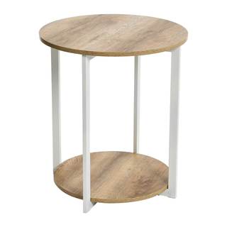 Household Essentials Jamestown Round Side End Table with Storage Shelf, Coastal Oak…