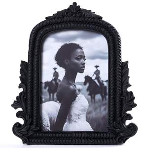 Ornate Black Picture Frame, Vintage Roman Texture, Hand-Crafted Resin Retro Frame with…