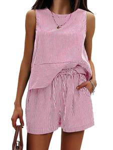 EXLURA Womens 100% Cotton Summer Two Piece Sets Tank Tops Matching Shorts | Striped…