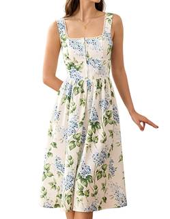 RIHOAS Women's Floral Midi Sundress Square Neck A Line Summer Dresses for Wedding Guest…