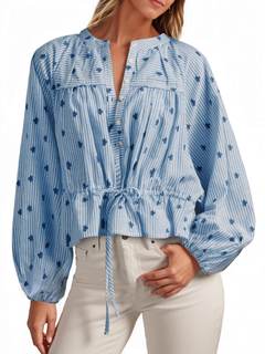 Tankaneo Womens Striped Cropped Button Down Shirts Puff Long Sleeve Peplum Tops…