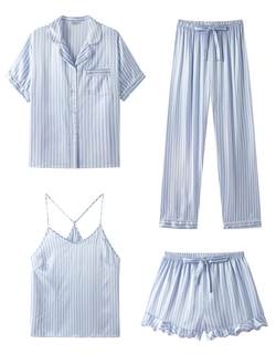 SAPJON Silk Satin 4 Piece Pajamas for Women Set, Camisole Lounge Ruffle Pjs | Cute Tank…