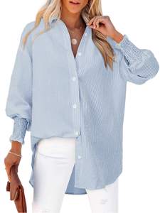 Women's Striped Button Down Shirts Long Sleeve Smocked Cuffed Oversized Boyfriend Blouses…